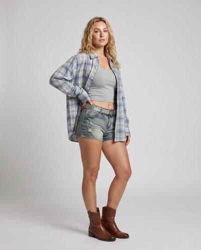 Damen nan lässige Layering-Karohemdbluse mit verlängertem Rückensaum und Brusttasche Drune