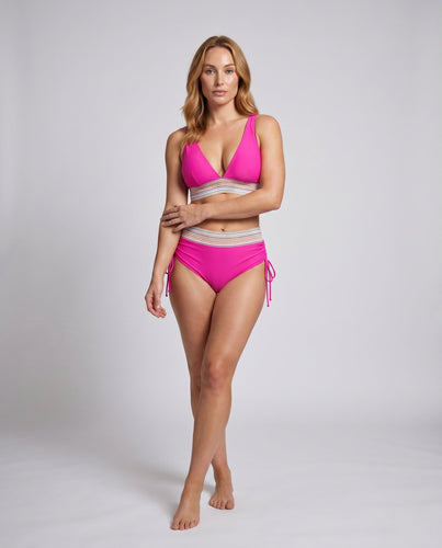 Damen Hochgeschnittener Bikini mit V-Ausschnitt und gerafftem Detail Drune