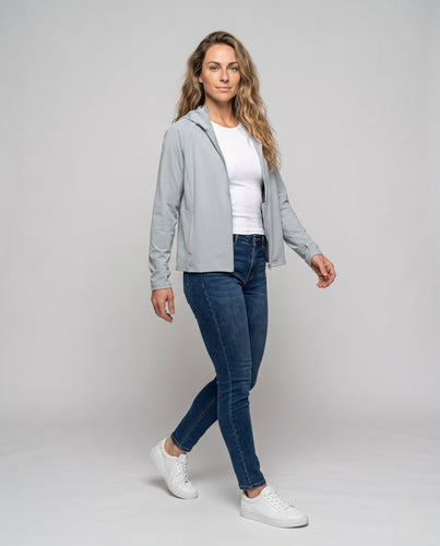Damen Sportliche UV-Schutz Jacke mit integrierter Kapuze Drune