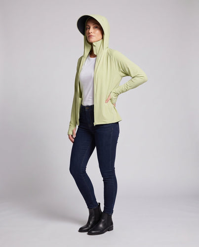 Damen UV-Schutz Sportjacke mit abnehmbarem Kapuzen- und Sonnenblenden Drune