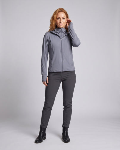 Damen UV-Schutz Sportjacke mit verstellbarer Kapuze und hochschließendem Kragen Drune