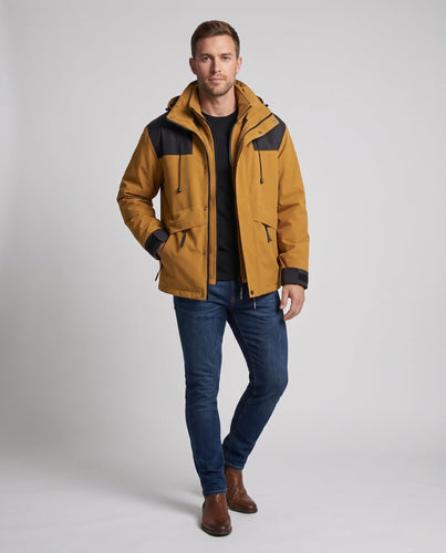 Herren wasserfeste Funktionsjacke mit verstellbarem Kapuzendesign und atmungsaktiven Einsätzen Drune
