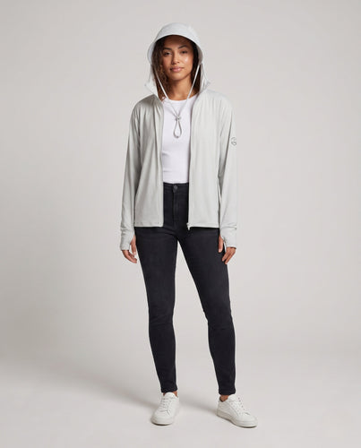 Damen UV-Schutzjacke mit abnehmbarer Kapuze und atmungsaktivem Rücken Drune