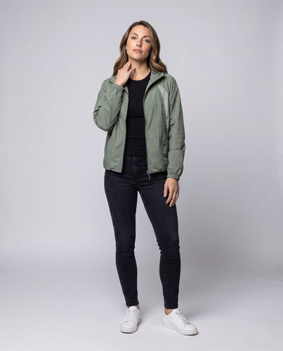 Unisex nan leichte Lauf- und Windjacke mit Kapuze, atmungsaktiven Mesh-Einsätzen und Packfunktion Drune
