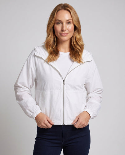 Damen nan lässige Sommer-Überwurfjacke mit Kapuze Ballonärmeln elastischem Saum und Frontreißverschluss Drune