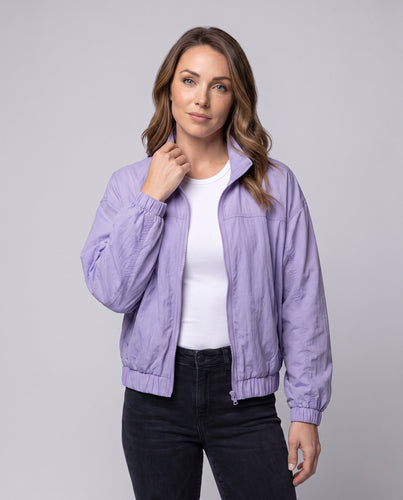 Damen nan leichter Oversize-Kurzblouson mit Stehkragen elastischem Saum und halblangen Ärmeln Drune