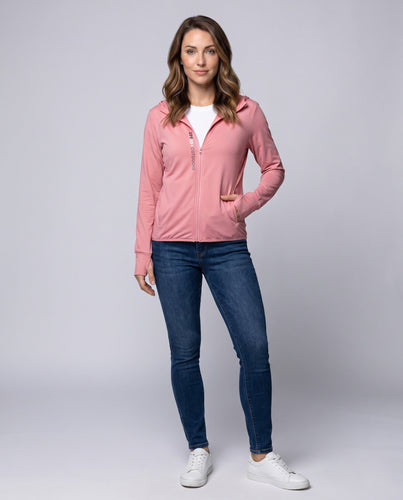 Damen nan mikroperforierte Kapuzenjacke mit feiner Struktur, flachen Nähten und elastischem Saum Drune