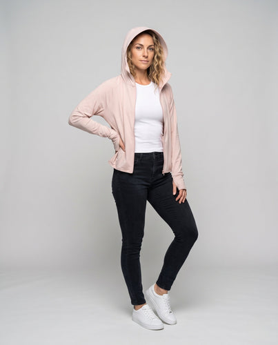 Damen nan sportliche Kapuzenjacke im Cocoon-Schnitt mit Handschlaufen und kurzem Saum Drune