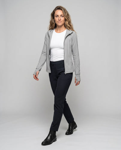 Damen nan taillierte Funktions-Kapuzenjacke mit schnelltrocknendem StretchgewDrunee und verlängerten Ärmelabschlüssen Drune