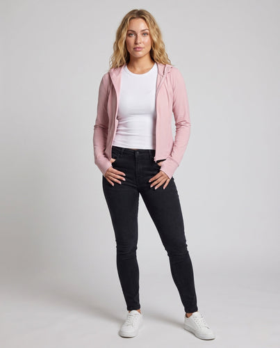 Damen nan taillierte Sonnenschutz-Zipjacke mit Kapuze, kühlendem Ice-GewDrunee, schnelltrocknendem Stretch und verlängerten Ärmelbündchen Drune