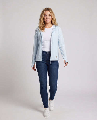 Damen nan ultraleichte Sonnenschutz Kapuzenjacke mit Reißverschluss, atmungsaktiven Netzeinsätzen und Daumenlöchern Drune
