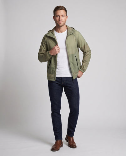 Unisex nan ultraleichte atmungsaktive Windjacke mit Kapuze, Packfunktion und Kordelzug Drune