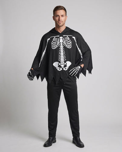 Herren Skelett Halloween Kostüm mit Kapuze Drune