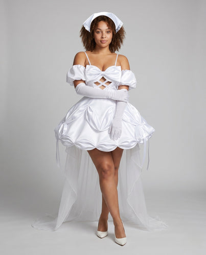 Damen Hochzeits-Cosplay-Kleid mit Ärmelapplikationen und aufwendigen Rüschen Drune