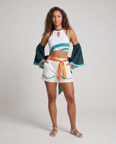 Damen Cosplay-Outfit mit voluminösen Ärmeln und dekorativen Shorts Drune