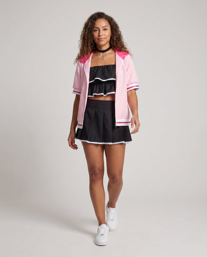Damen Cosplay-Set mit gestuftem Oberteil, Rock und praktischer Jacke Drune