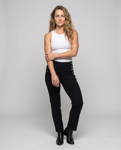 Damen elegante Baumwollhose mit aufwendigen Knopfdetails Drune