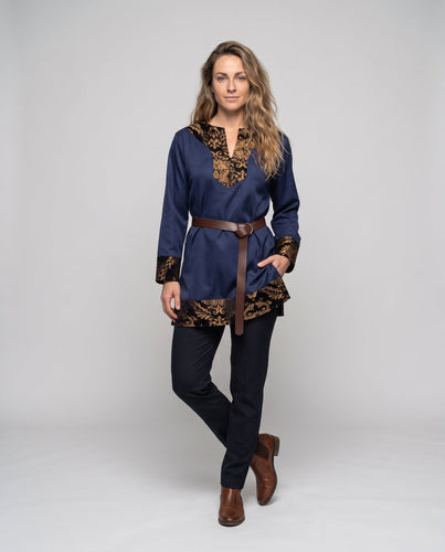 Elegante Damenkaftan mit aufwendigen Verzierungen und Gürtel Details Drune