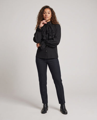 Damen Elegante Rüschbluse mit Spitzenakzenten Drune