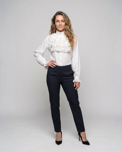 Damen elegante Rüschenshirt mit hochwertigem Stehkragen und zarten Volants Drune