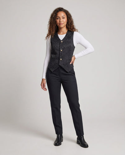 Damen elegante Weste mit floralen Mustern und kunstvollen Knöpfen Drune