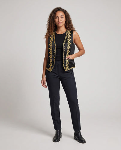 Damen elegante Weste mit kunstvollen goldenen Verzierungen Drune