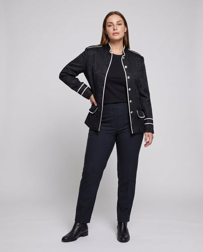 Damen eleganter Blazer mit floralen Mustern und dekorativen Knöpfen Drune