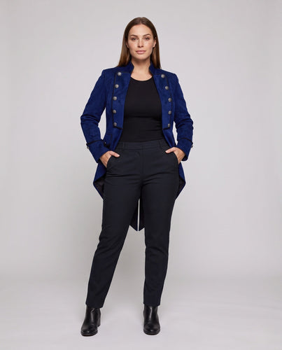Damen eleganter Frack mit asymmetrischem Saum und kunstvollen Knöpfen Drune