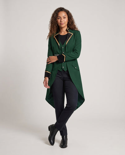 Damen eleganter Frack mit asymmetrischen Details und königlichen Akzenten Drune
