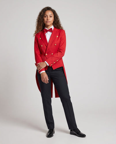 Damen eleganter Frack mit kunstvollen Knopfdetails und passendem Fliege Drune