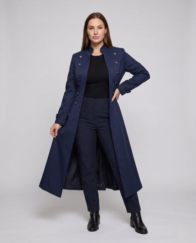 Damen eleganter Frackmantel mit dekorativen Knöpfen und hohem Kragen Drune