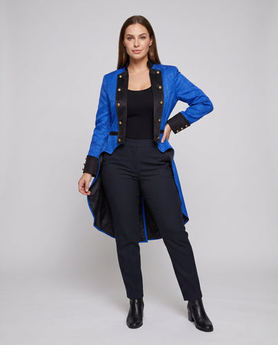 Damen eleganter Frackmantel mit kunstvollem Muster und hochwertigen Knopfdetails Drune