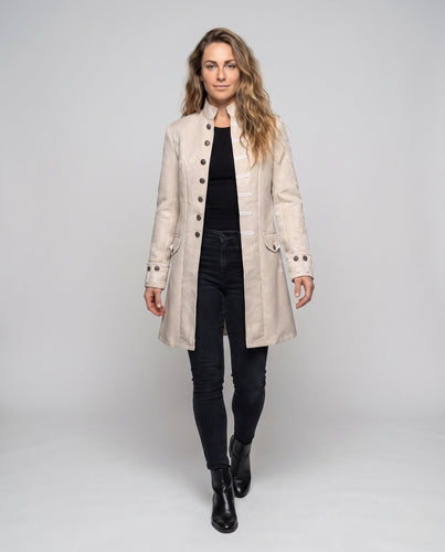 Damen eleganter historischer Frackmantel mit verzierenden Knopfdetails Drune