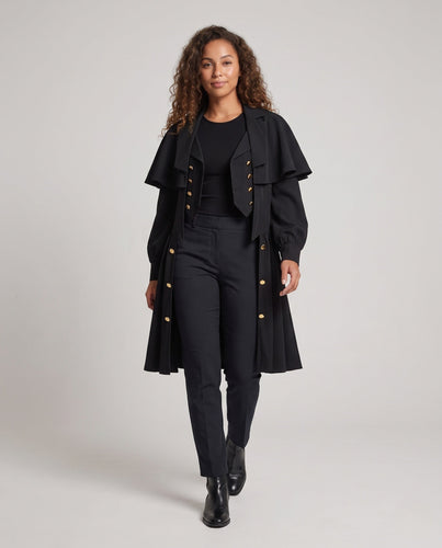 Damen eleganter Langmantel mit Statement-Ärmeln Drune