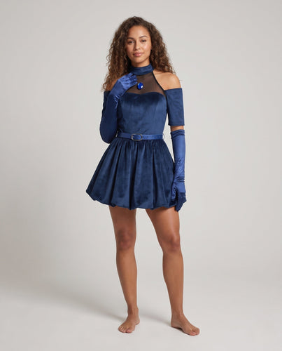 Damen elegantes Abendkleid mit transparentem Ausschnitt und Accessoires Drune