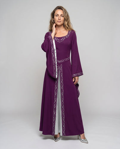 Damen elegantes, bodenlanges Kleid mit weitem Ärmel und kunstvollen Verzierungen Drune
