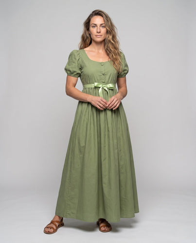 Damen elegantes Maxikleid mit Puffärmeln und tailliertem Gürtel Drune