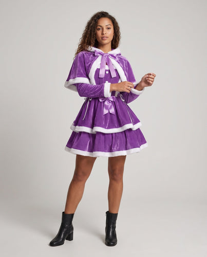 Damen festliches Weihnachtliches Kleid mit Kapuze und Rüschendetails Drune