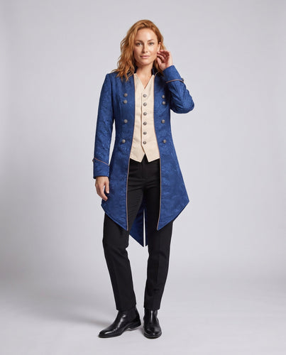 Damen historisches Frackkleid mit eleganten Verzierungen und passendem Fliegenband Drune