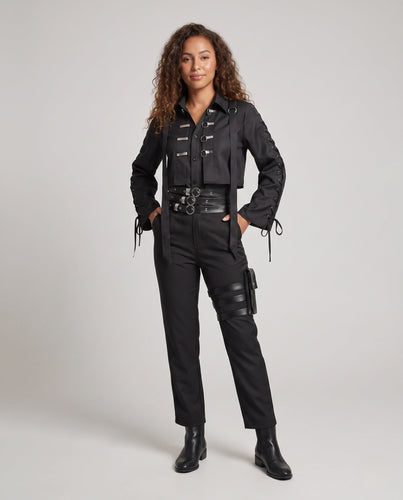 Damen historisches Kostümset mit Frackjacke, Hose, Weste und Accessoires Drune