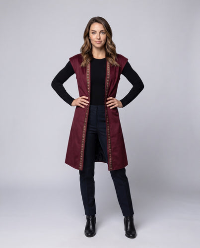 Damen lässiger Velours-Robe mit buntem Zierband Drune