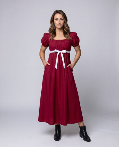 Damen Maxikleid mit elastischen Puffärmeln und taillierbarem Bund Drune