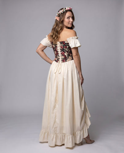 Damen romantisches Maxikleid mit Volants und floralem Oberteil Drune