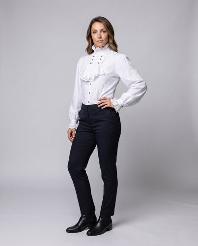 Damen Rüschenbluse mit elegantem Kragen und dekorativen Knöpfen Drune