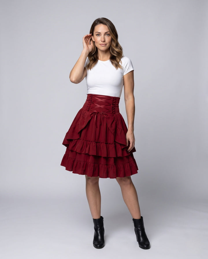 Damen Süßes Rüschenkleid mit Schürzen-Design und Schnürdetails Drune