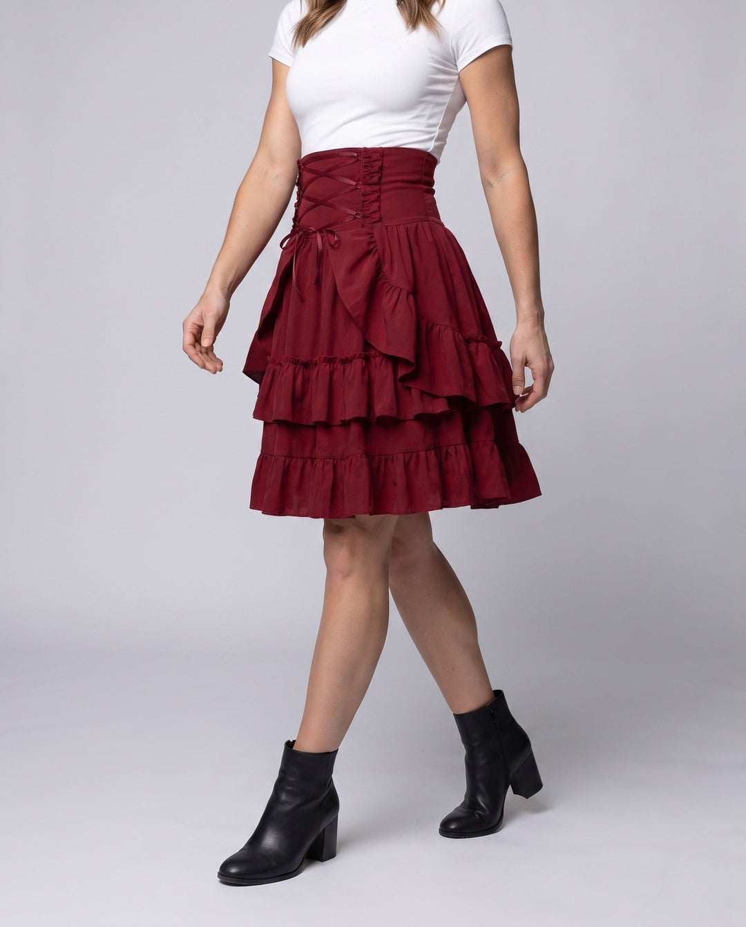 Damen Süßes Rüschenkleid mit Schürzen-Design und Schnürdetails Drune