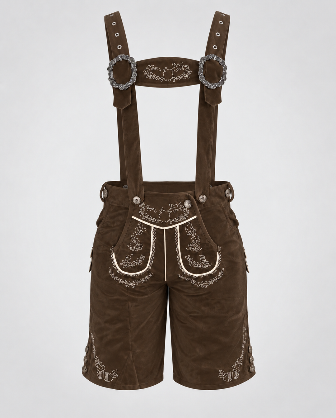 Damen Trachten-Lederhosen mit kunstvollen Verzierungen und verstellbaren Hosenträgern Drune