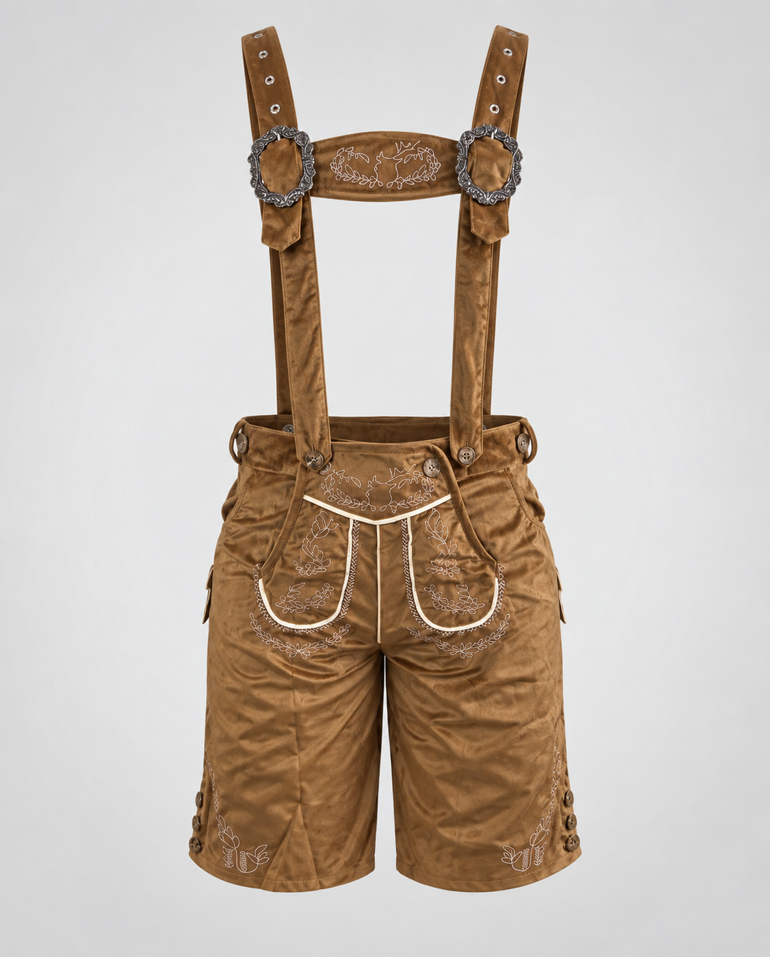Damen Trachten-Lederhosen mit kunstvollen Verzierungen und verstellbaren Hosenträgern Drune