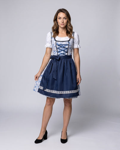 Damen Trachtenkleid mit buntem Blumendesign und dekorativem Taillengürtel Drune