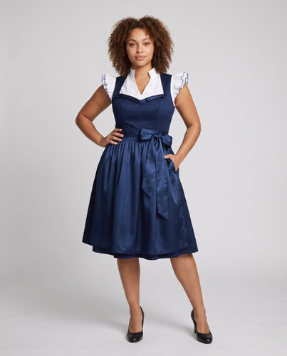 Damen Trachtenkleid mit floralen Verzierungen und elegantem Gürtel Drune